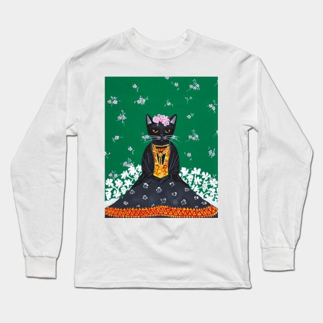 Frida Cat Long Sleeve T-Shirt by KilkennyCat Art